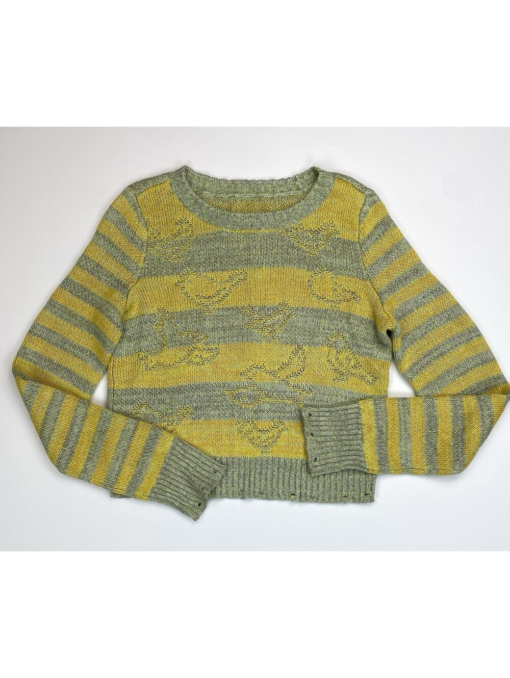 Pilcro Anthropologie Deconstructed Bird Striped Knit Cropped Sweater Top Small
